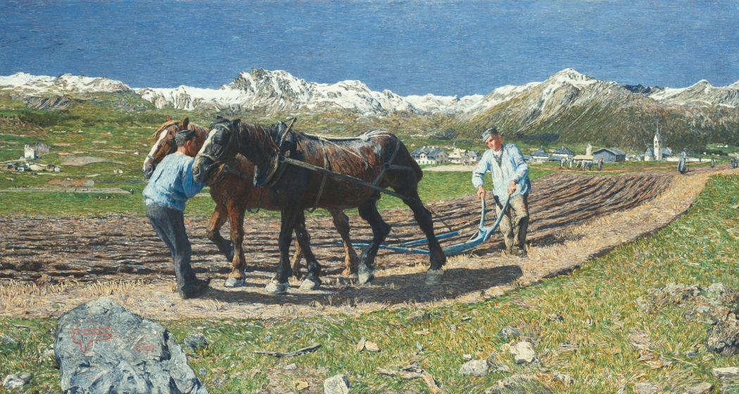 Aratura – Das Pflügen, 1890: (116 × 227 cm, Bayrische Staatsgemäldesammlung, Neue Pinakothek, München). Aratura – Das Pflügen, 1890: (116 × 227 cm, Bayrische Staatsgemäldesammlung, Neue Pinakothek, München).