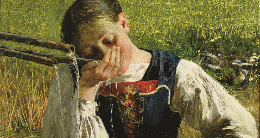 Costume grigionese – Bündnerin am Brunnen, 1887: (54 × 79 cm, Öl auf Leinwand, Segantini Museum St. Moritz, Depositum der Otto Fischbacher Giovanni Segantini Stiftung). Costume grigionese – Bündnerin am Brunnen, 1887: (54 × 79 cm, Öl auf Leinwand, Segantini Museum St. Moritz, Depositum der Otto Fischbacher Giovanni Segantini Stiftung).
