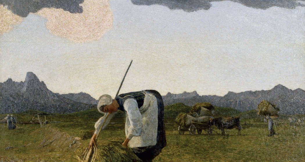 La raccolta del fieno – Die Heuernte, 1888/89 /1898: (137 X 149 cm, Öl auf Leinwand, Segantini Museum St.Moritz, Depositum der Gemeinde St.Moritz). La raccolta del fieno – Die Heuernte, 1888/89 /1898: (137 X 149 cm, Öl auf Leinwand, Segantini Museum St.Moritz, Depositum der Gemeinde St.Moritz).