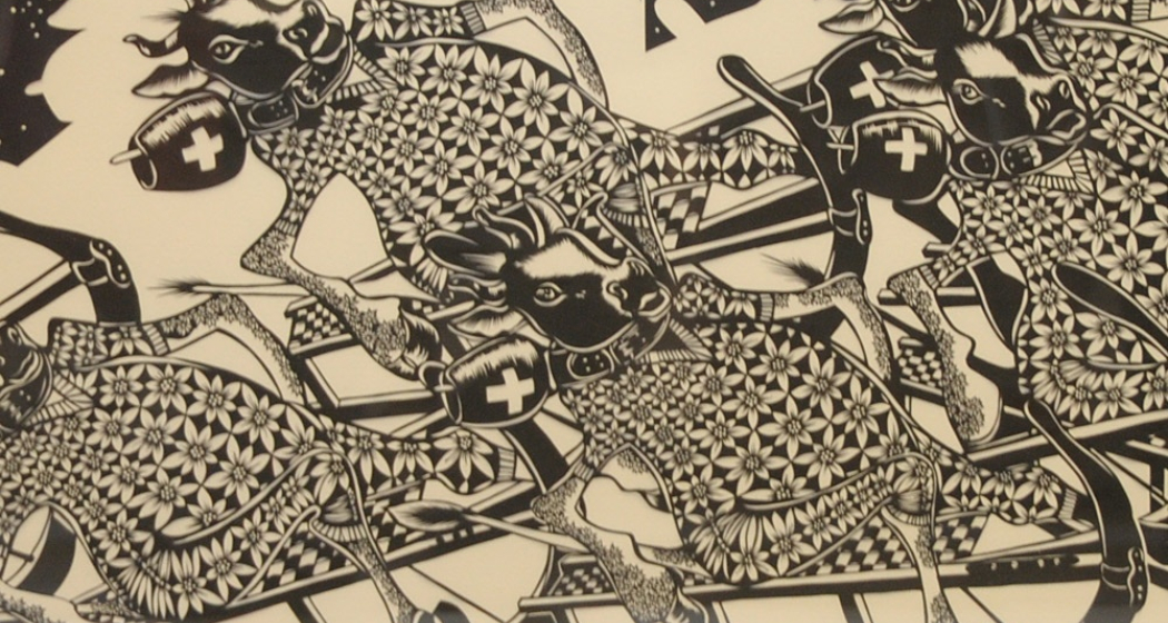 "Schlittenfahrende Kühe"