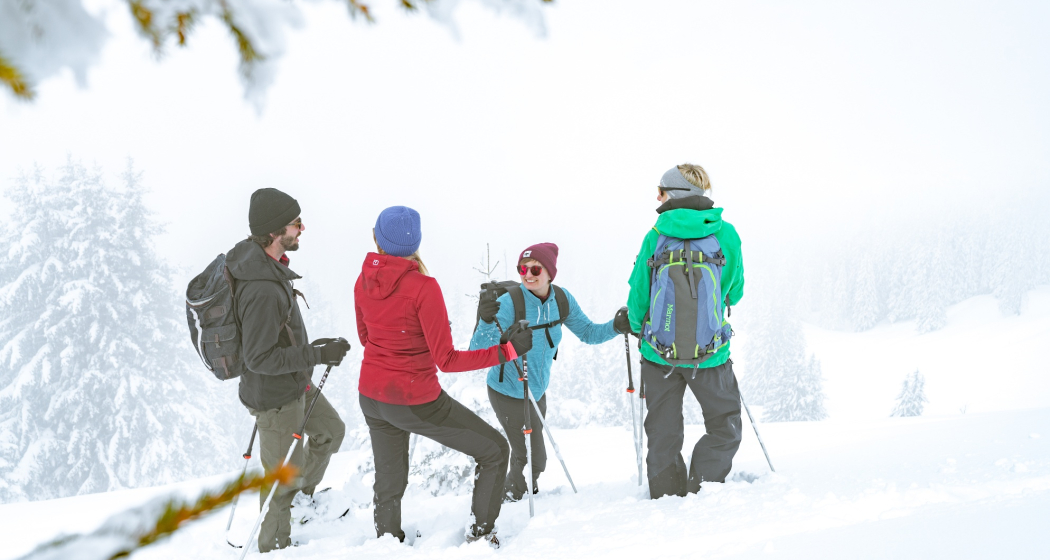 Schneeschuh laufen in der Gruppe