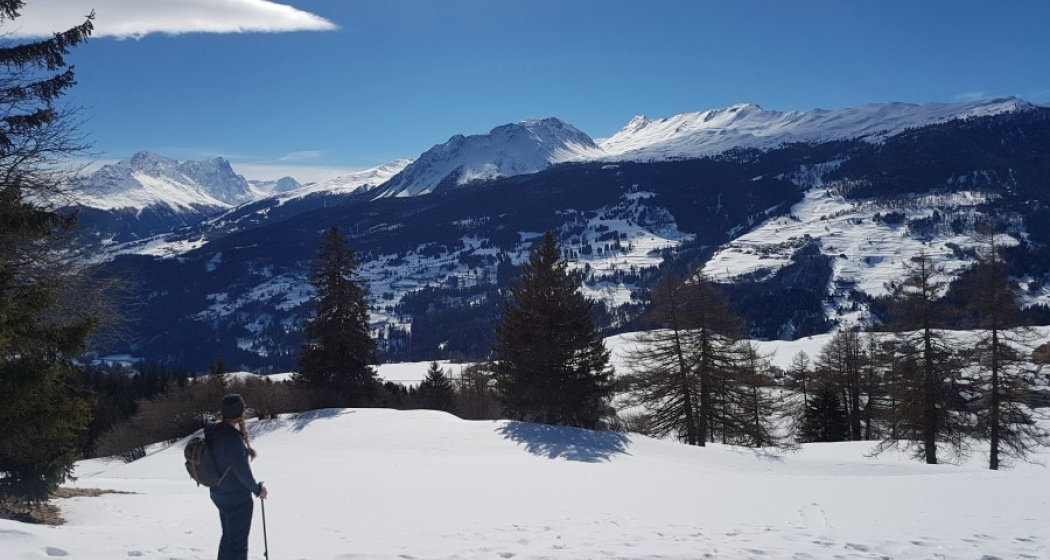 Toller Ausblick auf der Schneeschuhwanderung Val Meltger