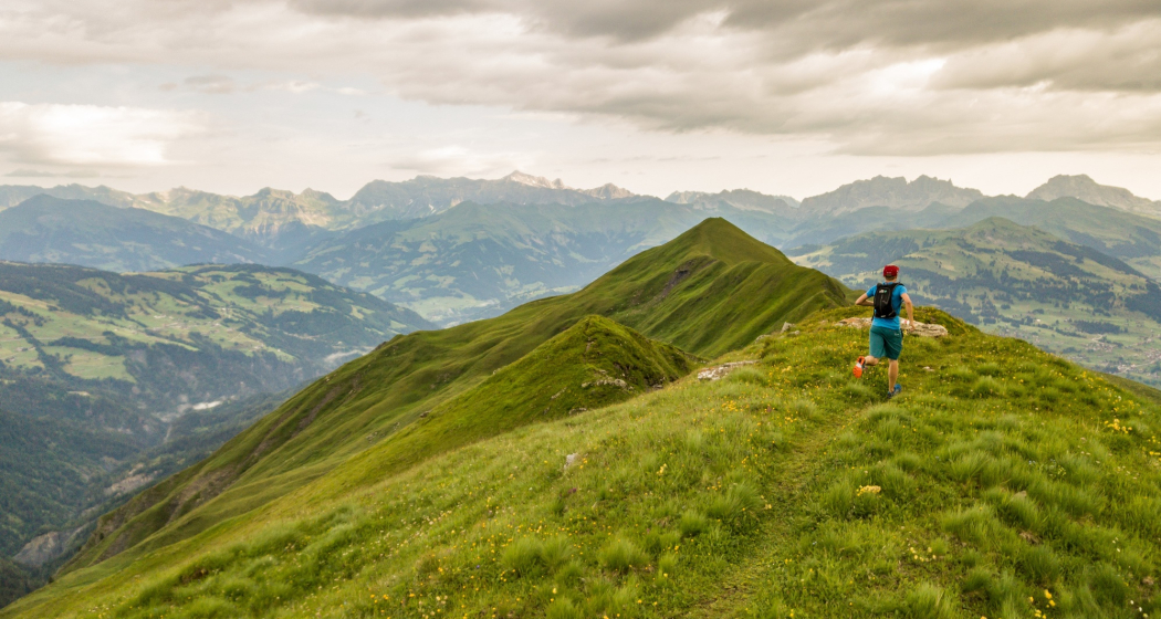 Kammlauf auf dem Glattwang Trail mit Blick vom Hochegg auf den Glattwang und im Hintergrund den Rätikon Kammlauf auf dem Glattwang Trail mit Blick vom Hochegg auf den Glattwang und im Hintergrund den Rätikon