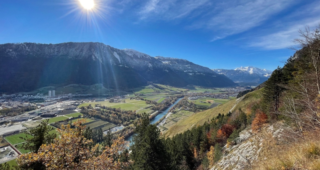 Aussicht vom Panoramaweg in Richtung Churer Rheintal Aussicht vom Panoramaweg in Richtung Churer Rheintal