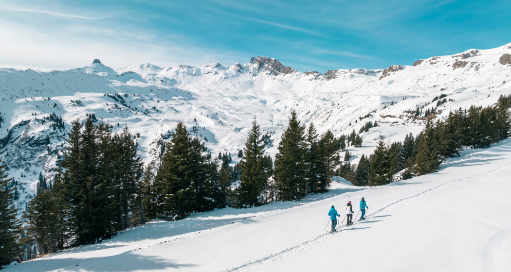 Schneeschuhtrail Plattis mit Aussicht auf den Spitzmeilen Schneeschuhtrail Plattis mit Aussicht auf den Spitzmeilen