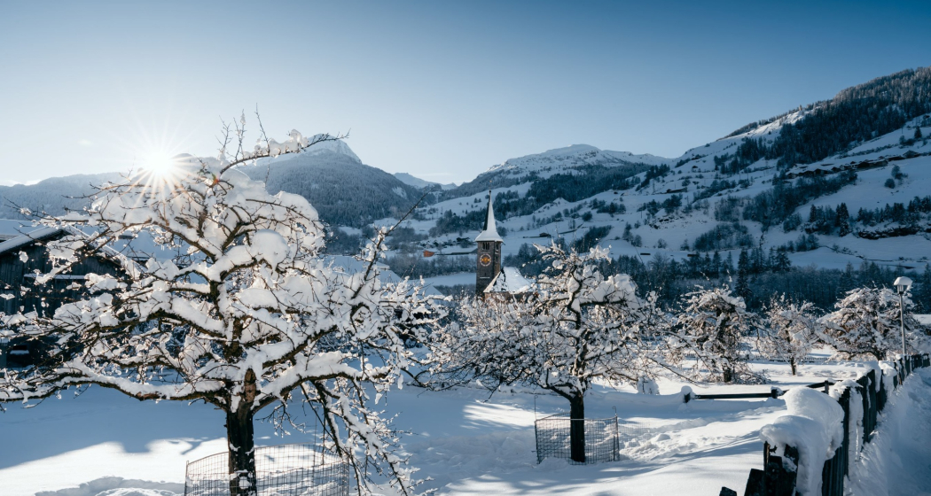 Zillis-Reischen mit Kirche St. Martin im Winter