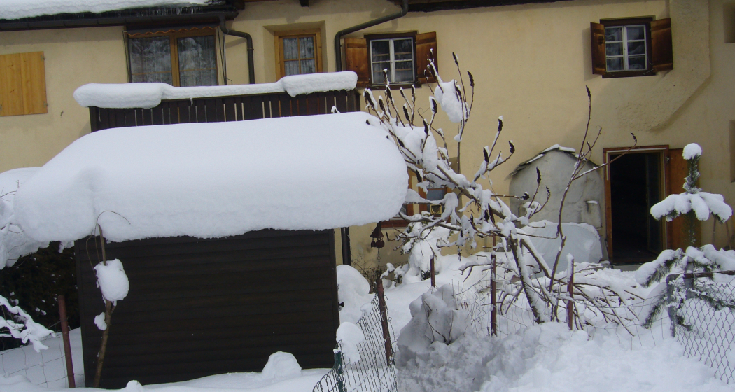 Südfassade Garten im Schnee
