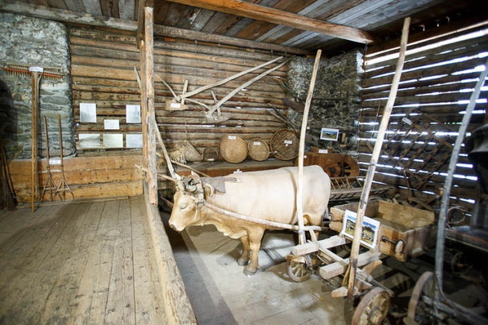 Wagen / Pflug im Innern des Museums.