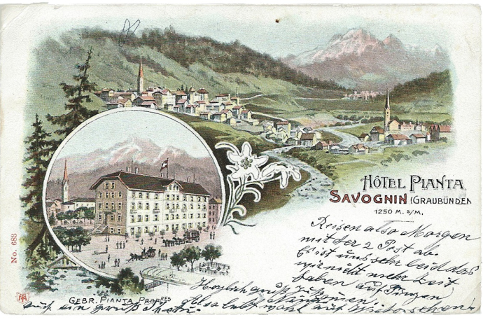 Postkarte des Hotel Pianta um 1900.