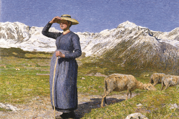 Mezzogiorno sulle Alpi – Lunch in the Alps, 1891: (77.5 × 71.5 cm, oil on canvas, Segantini Museum St. Moritz, deposit of the Otto Fischbacher Giovanni Segantini Foundation).